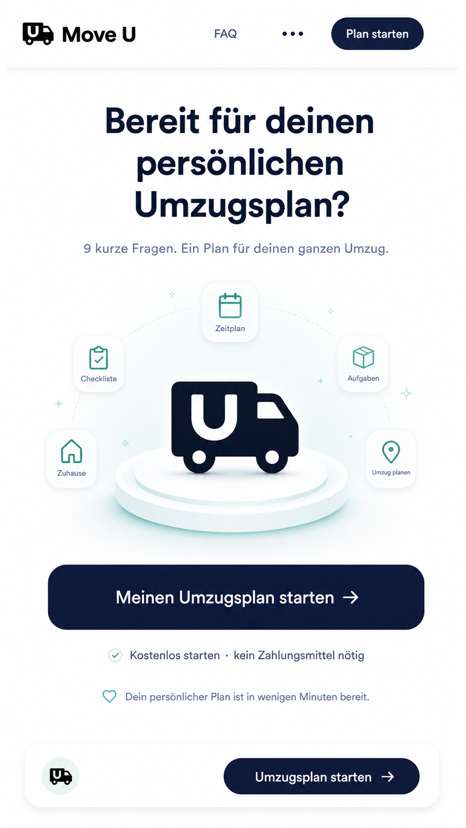 Bereit für deinen persönlichen Umzugsplan? Neun kurze Fragen ergeben einen Plan für deinen ganzen Umzug.