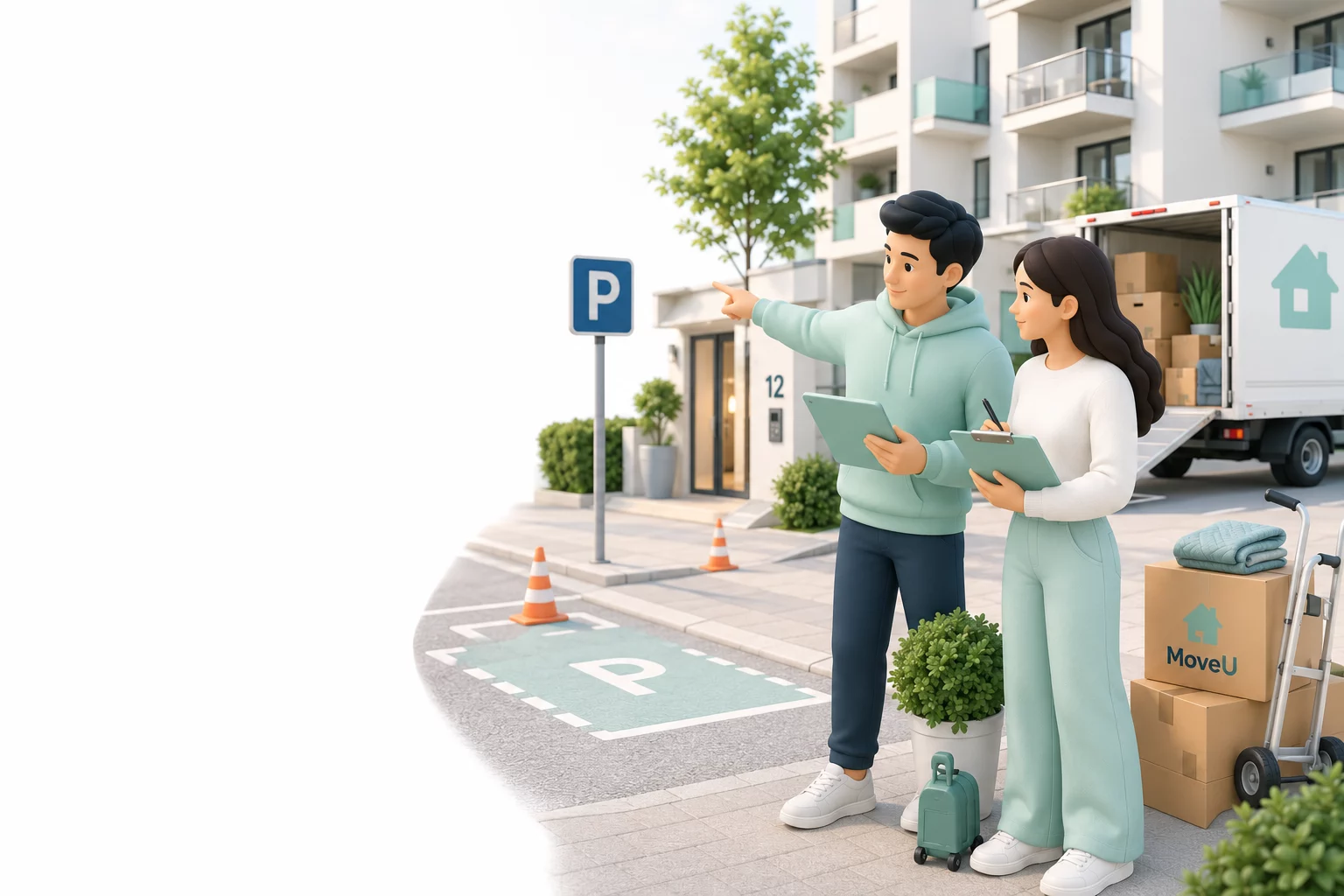 MoveU Illustration zu Parken, Ladewegen und Zugängen beim Umzug
