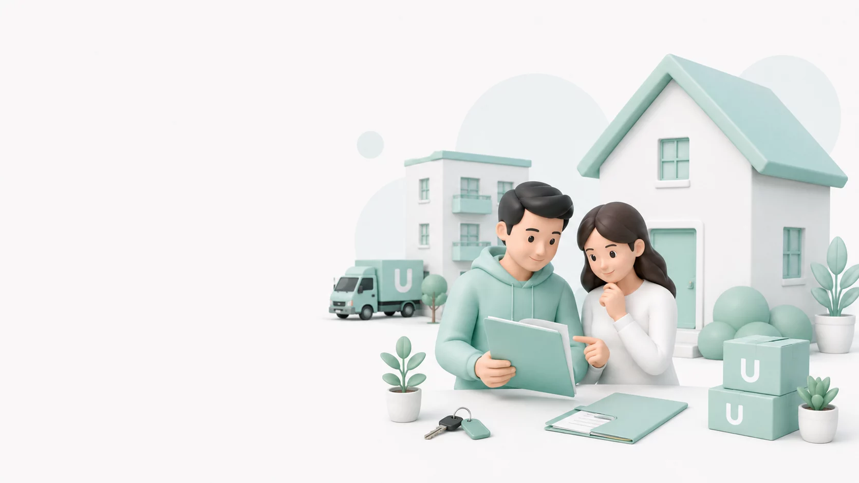 MoveU Illustration zur Prüfung von Miet- oder Kaufunterlagen für das neue Zuhause