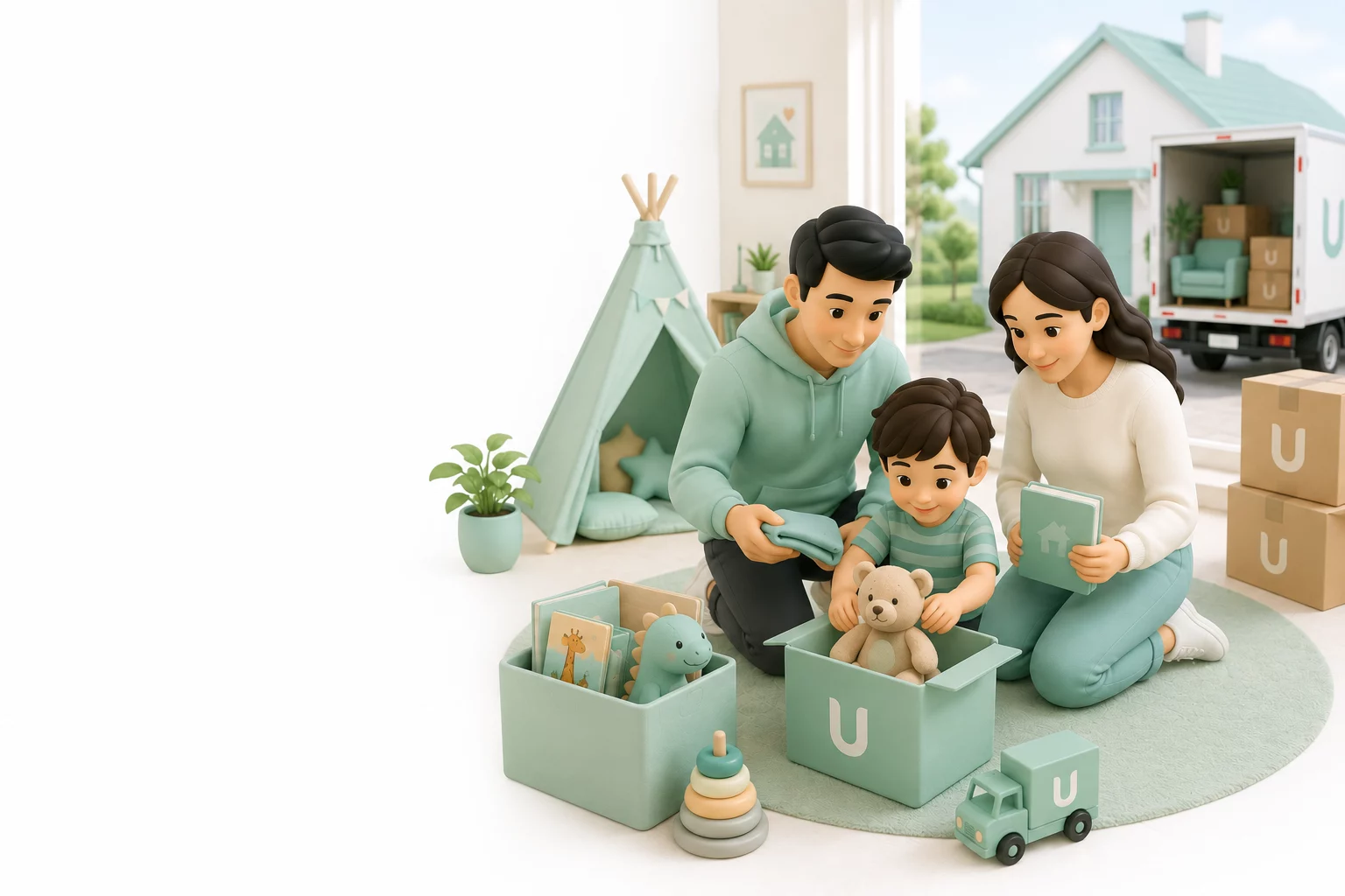 MoveU Illustration zur liebevollen Vorbereitung eines Umzugs mit Kindern