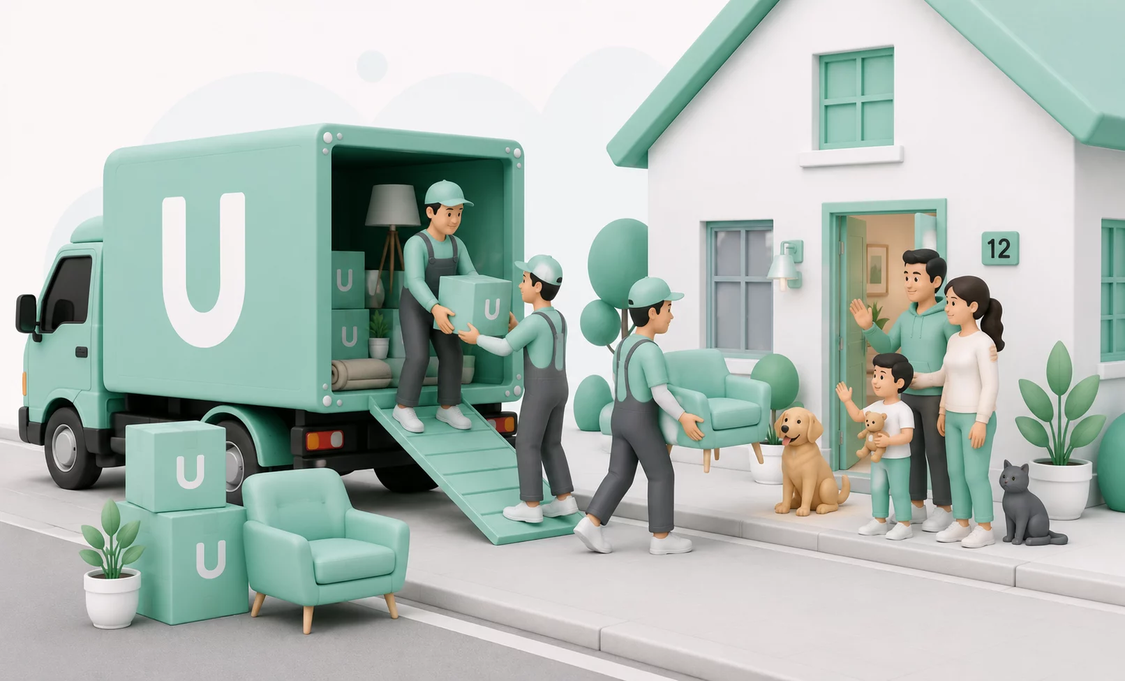 MoveU Illustration zur Organisation von Reinigung, Renovierung und Handwerkerarbeiten beim Umzug